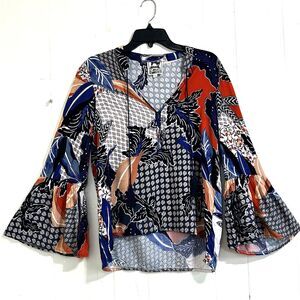 Jaase Colorful Boho Top Size XS Bell sleeves Lightweight V-Neckline Bohemian Top